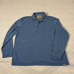 Eddie Bauer Active Mens XL Blue Long Sleeve Polo Shirt Tencel Blend Space Dye
